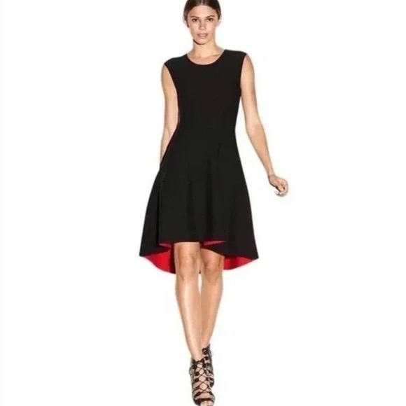 NWT MILLY stretchy v-neck reversible hi-lo l dress in red/black L - Picture 2 of 5
